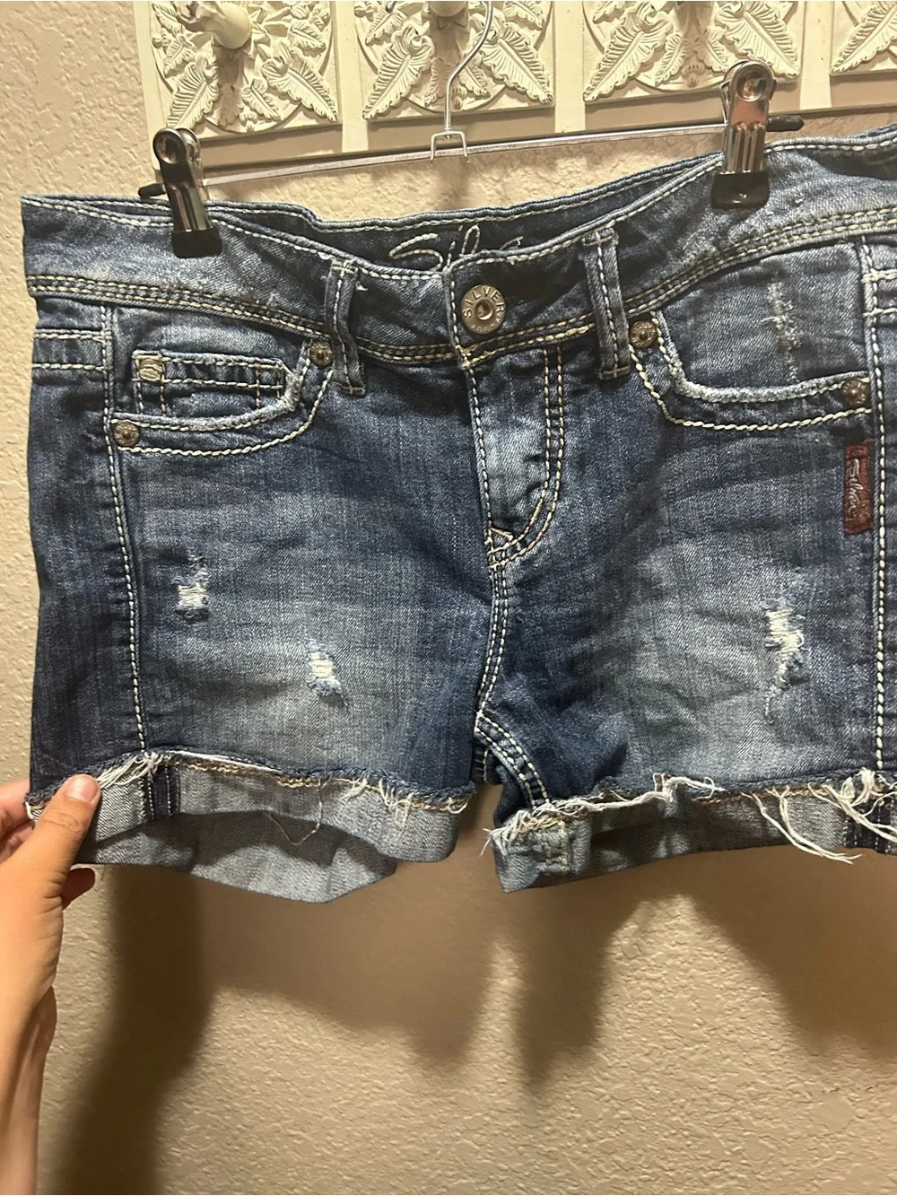 Silver Jeans Distressed Blue Denim Shorts
